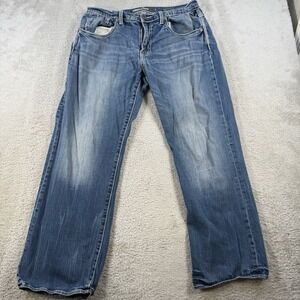 BKE Jake Jeans Mens 33S (32x29) Blue Straight Stretch Denim Buckle Faded